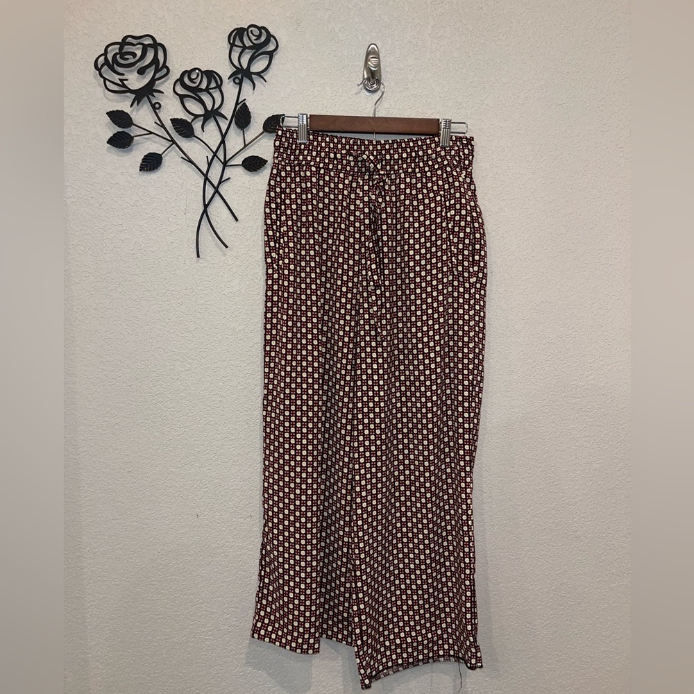 ZARA Palazo Pants Flowers Red and Yellow Adjustable Size Small